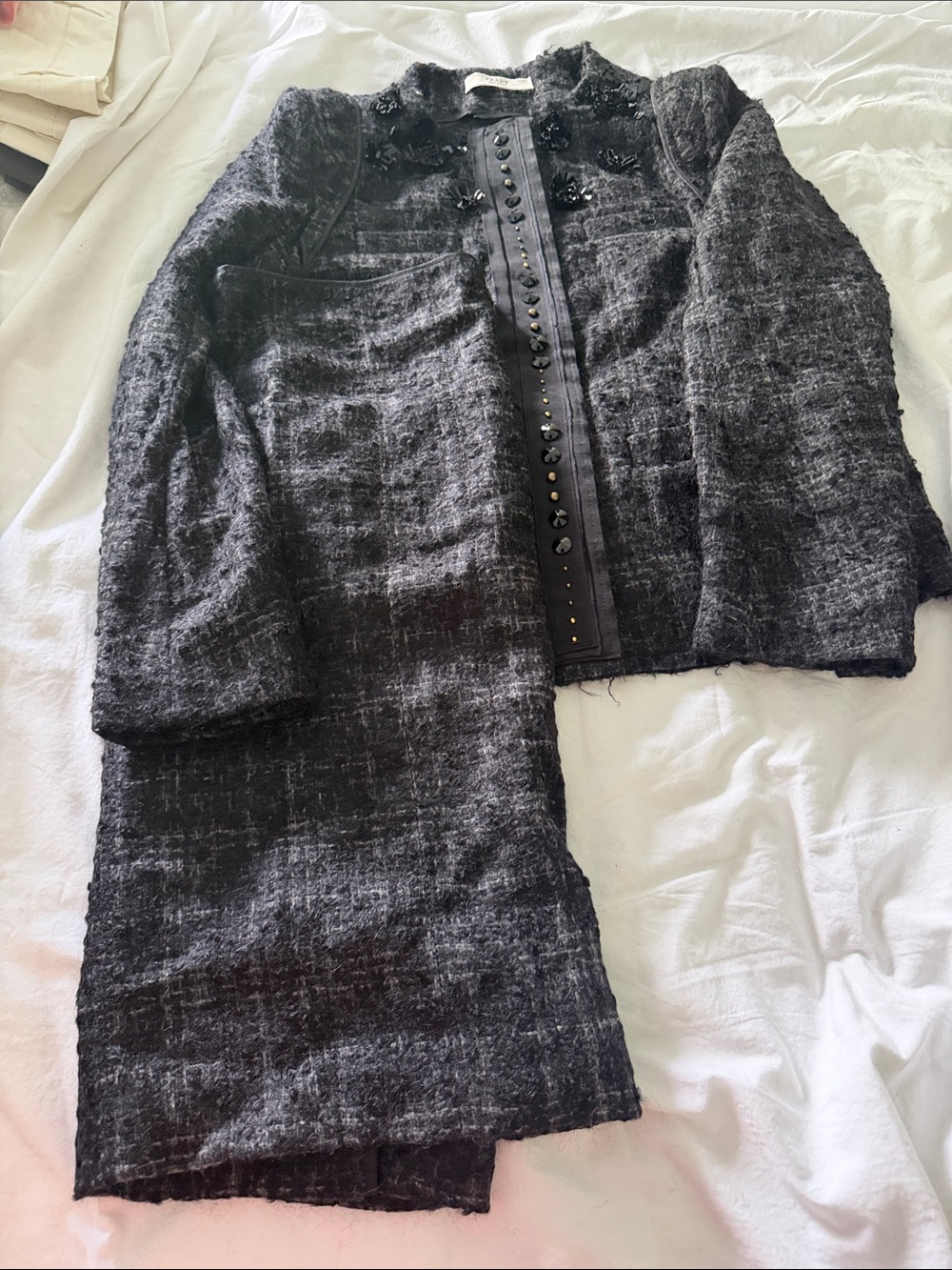 Prada Black Tweed Two-Piece Jacket and Skirt Set